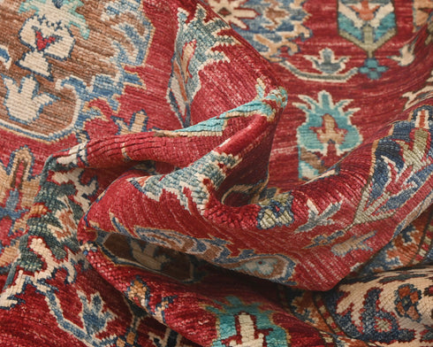 12 Feet Red Kazak Afghan Hand Knotted Wool Runner Rug